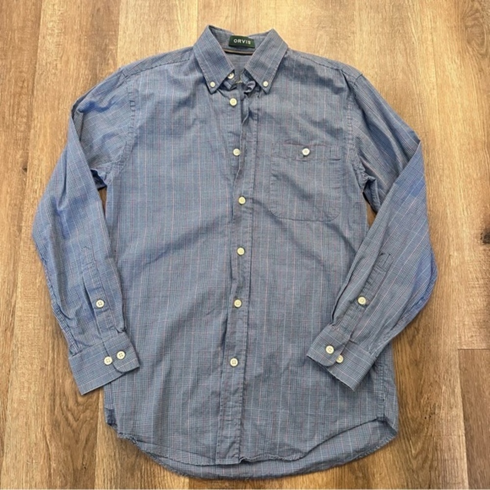 Orvis Country Twill Button Down‎ Shirt Men's Blue￼Plaid Long Sleeve Medium